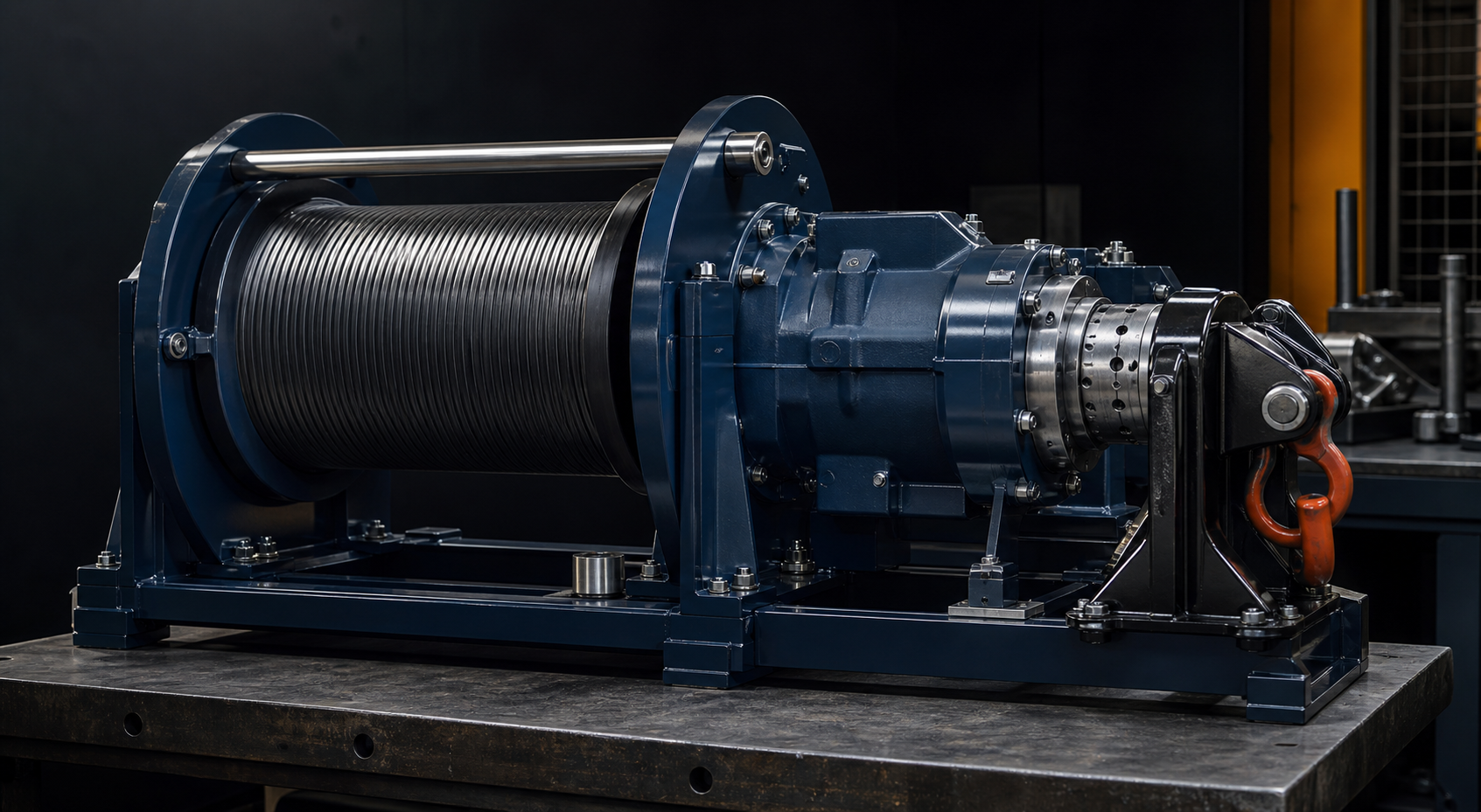 Industrial winch assembly during final inspection